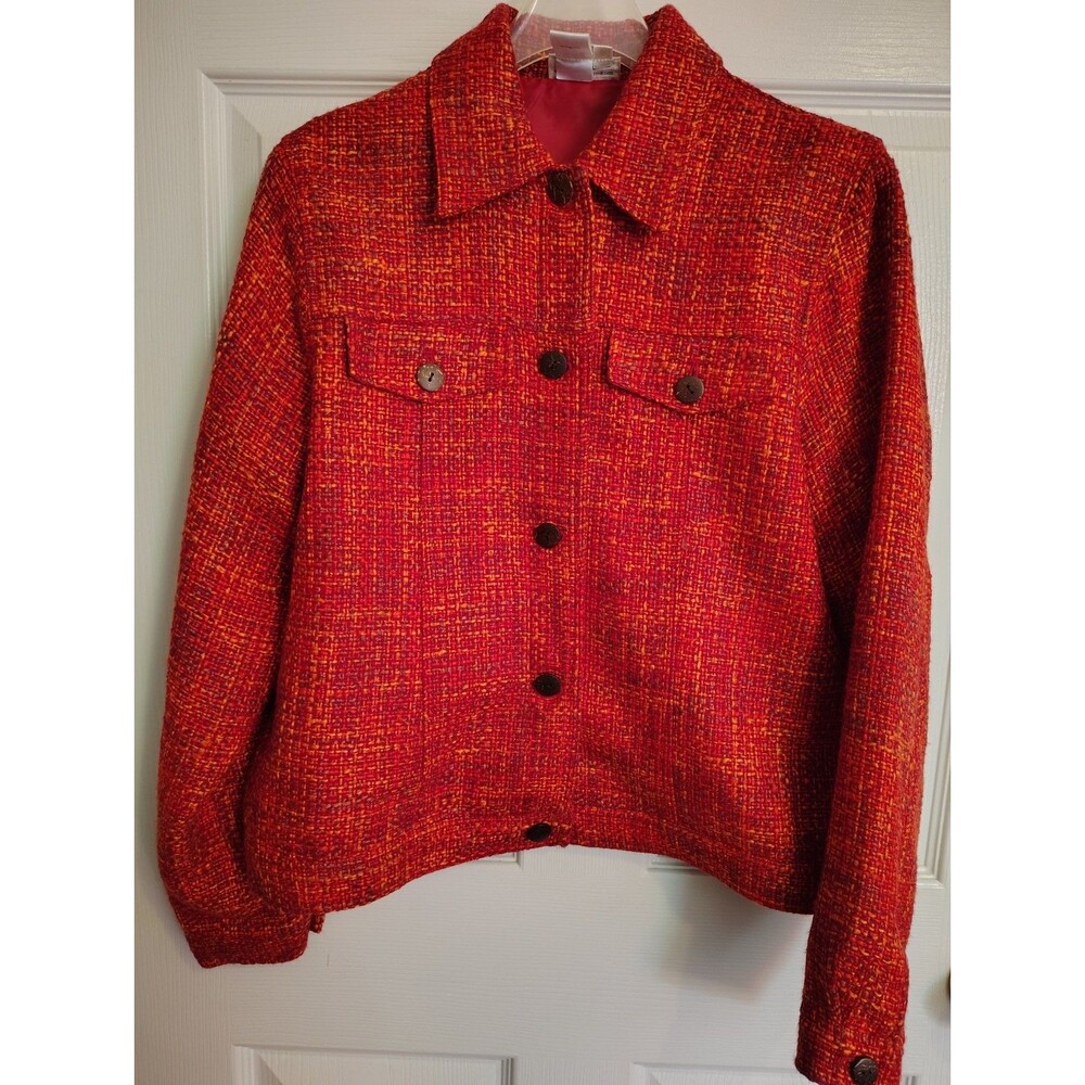 Coldwater Creek Women's Red Orange Plaid Button Front Lined Jacket Size S